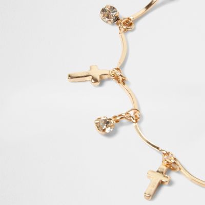 Gold tone cross charm anklet